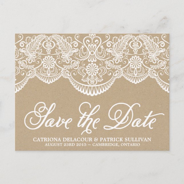 Vintage Chic Brocade Lace Save the Date Postcard (Front)