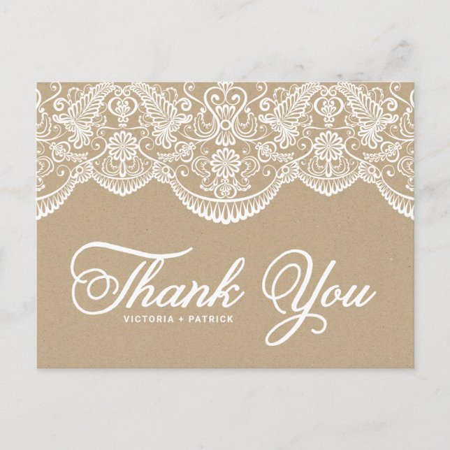 Vintage Chic Brocade Lace Thank You Postcard (Front)