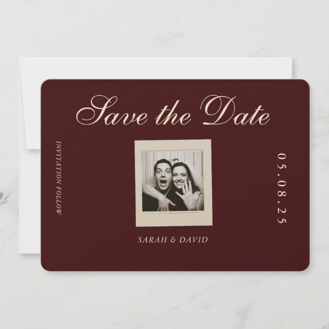 Vintage Chic Burgundy Photo Save the Date (Front)