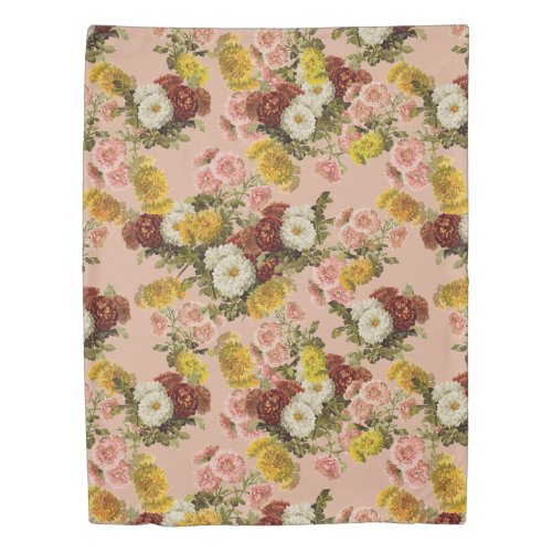 Vintage Chic Chrysanthemum Flowers Dusty Rose Pink Duvet Cover