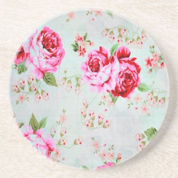 Vintage Chic Cottage Pink Rose Floral Coaster by celebrateitgifts at Zazzle