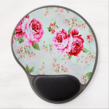 Vintage Chic Cottage Pink Rose Floral Gel Mouse Pad by celebrateitgifts at Zazzle