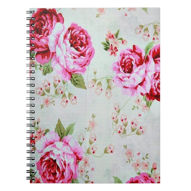 Vintage Chic Cottage Pink Rose Floral Notebook (Front)