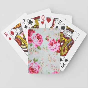 Vintage Chic Cottage Pink Rose Floral Playing Cards by celebrateitgifts at Zazzle