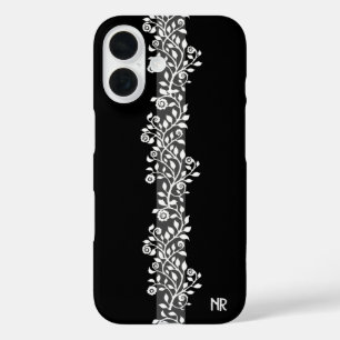 Vintage Chic Floral Elegant Gothic Black Monogram iPhone 16 Case