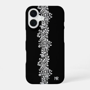 Vintage Chic Floral Elegant Gothic Black Monogram iPhone 16 Case