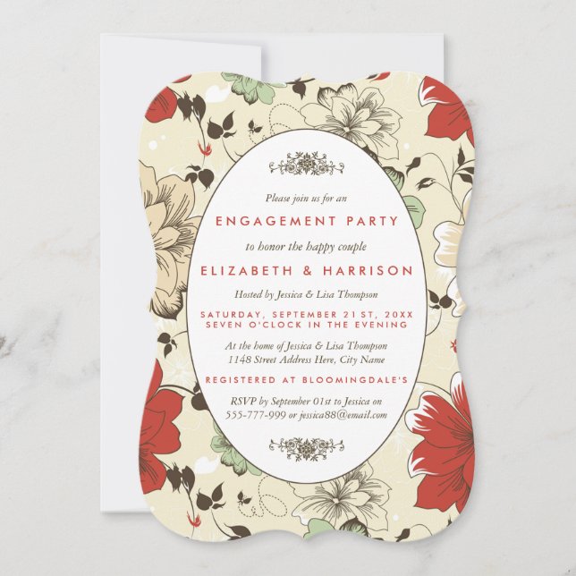Vintage Chic Floral Engagement Party Invitation (Front)