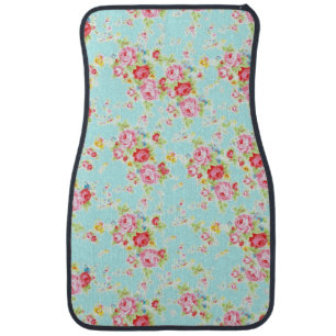 Vintage chic floral roses blue shabby rose flowers car floor mat
