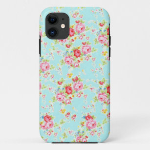 Vintage chic floral roses blue shabby rose flowers iPhone 11 case