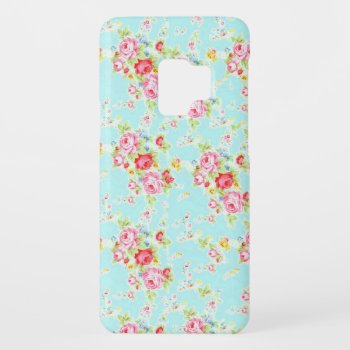Vintage Chic Floral Roses Blue Shabby Rose Flowers Case-mate Samsung Galaxy S9 Case by iBella at Zazzle