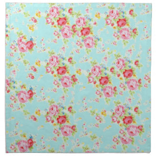 Vintage chic floral roses blue shabby rose flowers cloth napkin