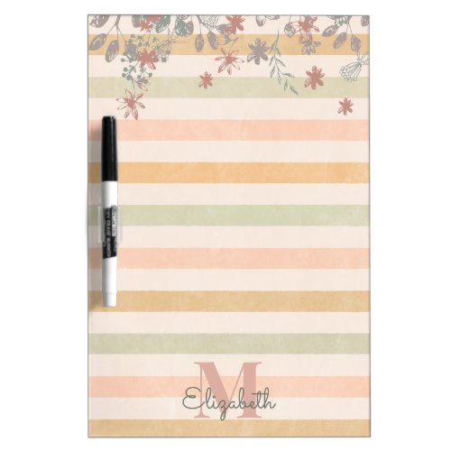 Vintage Chic Floral Stripes with Add Name Monogram Dry Erase Board
