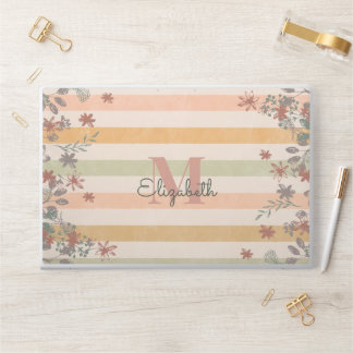 Vintage Chic Floral Stripes with Add Name Monogram HP Laptop Skin