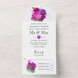 Vintage Chic Floral Wedding All In One Invitation