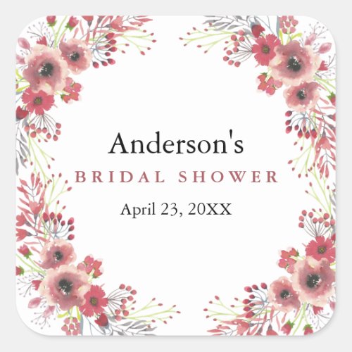 Vintage Chic Floral Wreath Wedding Bridal Shower Square Sticker