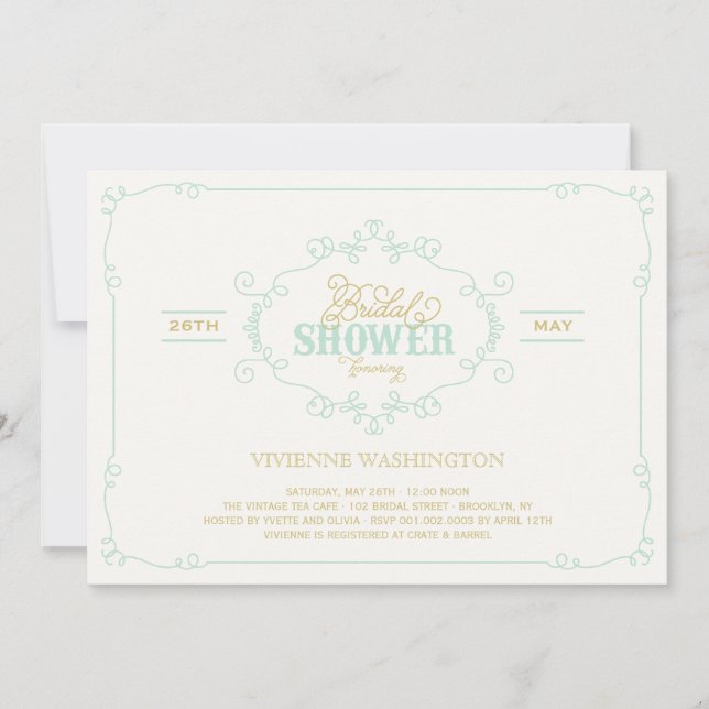 Vintage Chic Flourish Mint Bridal Shower Invite (Front)