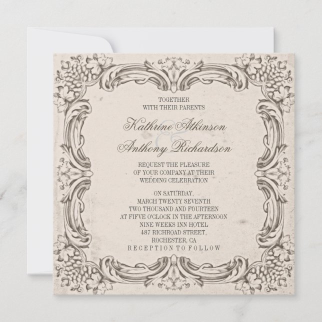 vintage chic flourishes wedding invitations (Front)