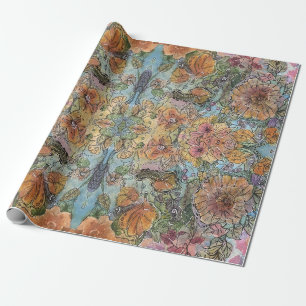Vintage Chic Flower Garden Watercolor Painting Wrapping Paper