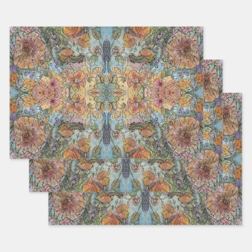 Vintage Chic Flower Garden Watercolor Painting  Wrapping Paper Sheets