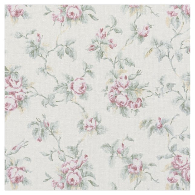 Vintage Chic French Roses and Stripes Fabric (Close Up)