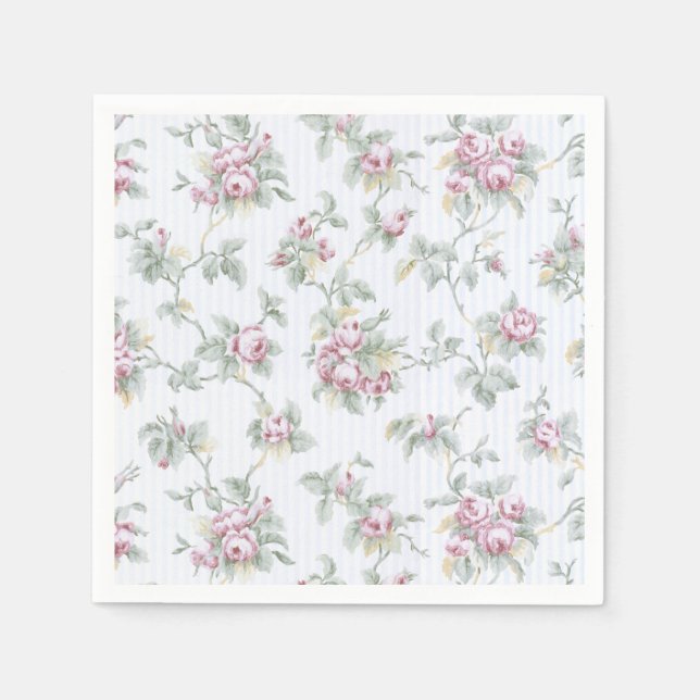 Vintage Chic French Roses and Stripes Napkins (Front)