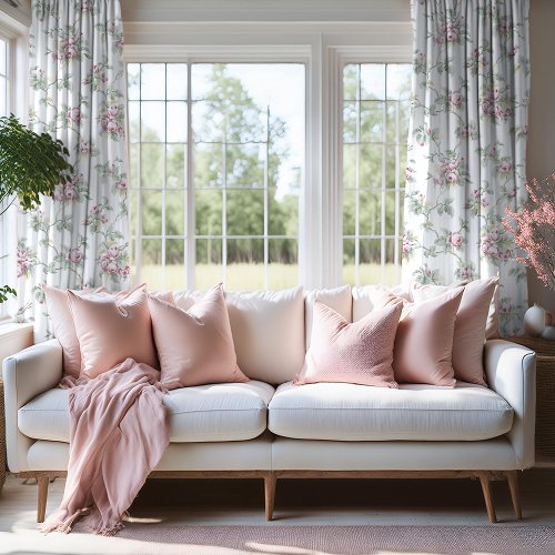 Vintage Chic French Roses and Stripes Sheer Curtains