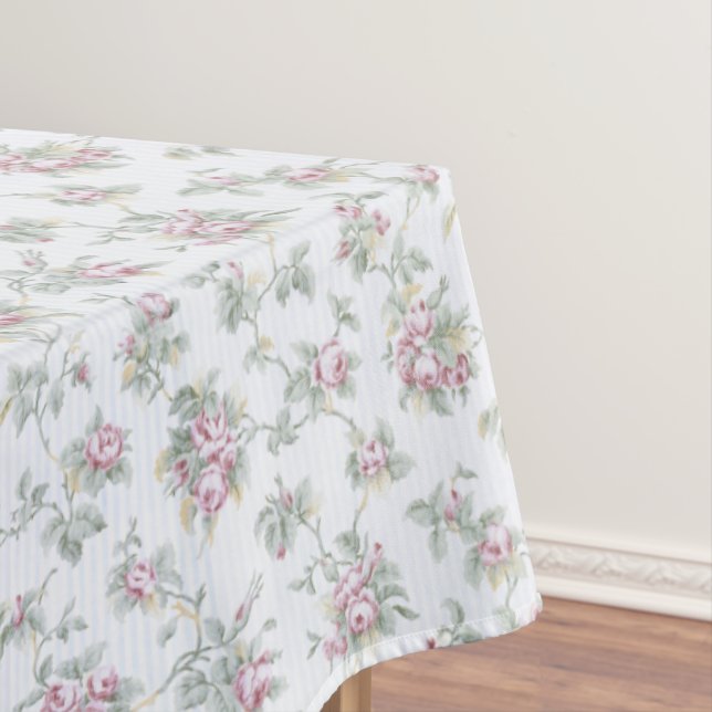 Vintage Chic French Roses and Stripes Tablecloth (In Situ)
