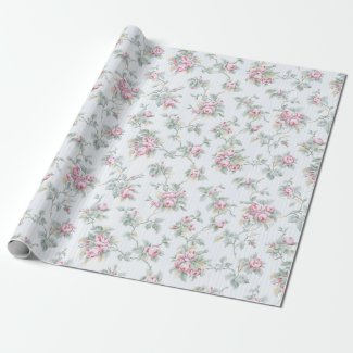 Vintage Chic French Roses and Stripes Wrapping Pap Wrapping Paper