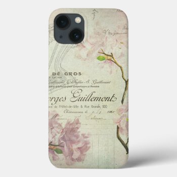 Vintage Chic French Script Shabby Flowers Corset Iphone 13 Case by red_dress at Zazzle