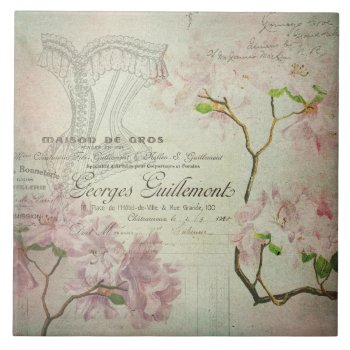 Vintage Chic French Script Shabby Flowers Corset Ceramic Tile by red_dress at Zazzle