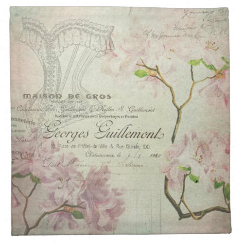 Vintage Chic French Script Shabby Flowers Corset Cloth Napkin