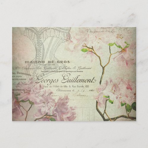 Vintage Chic French Script Shabby Flowers Corset Postcard
