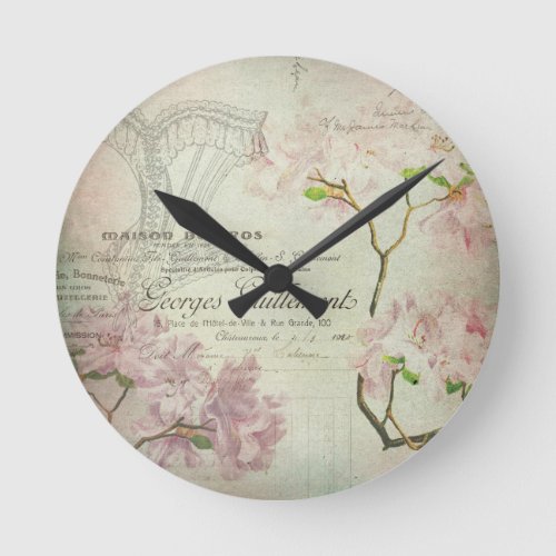 Vintage Chic French Script Shabby Flowers Corset Round Clock