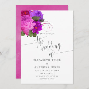 Vintage Chic Fuchsia and Purple Wedding Invitation