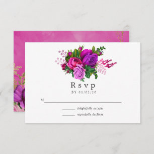 Vintage Chic Fuchsia and Purple Wedding RSVP Card