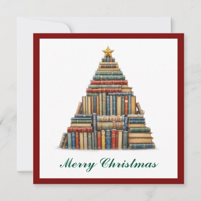 Vintage Chic Fun Colorful Books Lover  Holiday Card (Front)