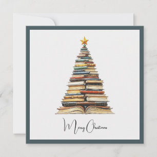 Vintage Chic Fun Colorful Christmas Book Tree Holiday Card