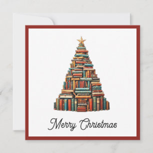 Vintage Chic Fun Colorful Christmas Book Tree Holiday Card