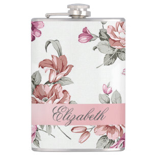 Vintage Chic Girly Flowers-Personalized Hip Flask