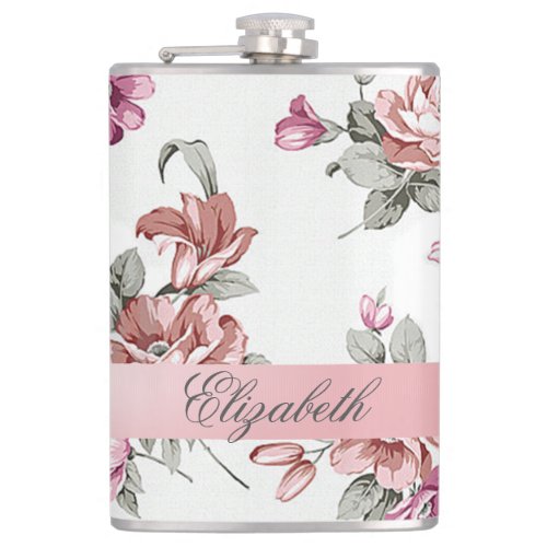 Vintage Chic Girly  Flowers_Personalized Hip Flask