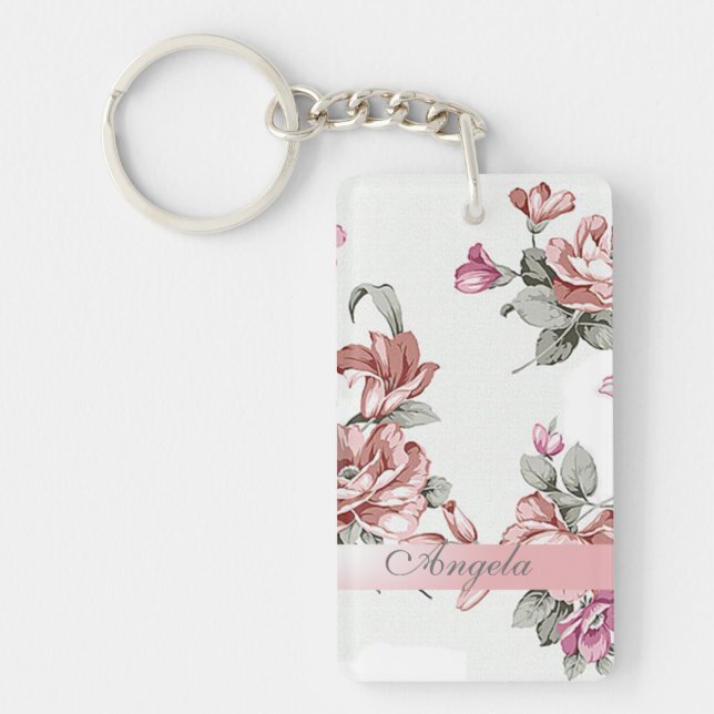 Vintage Chic Girly  Flowers-Personalized Keychain (Front)
