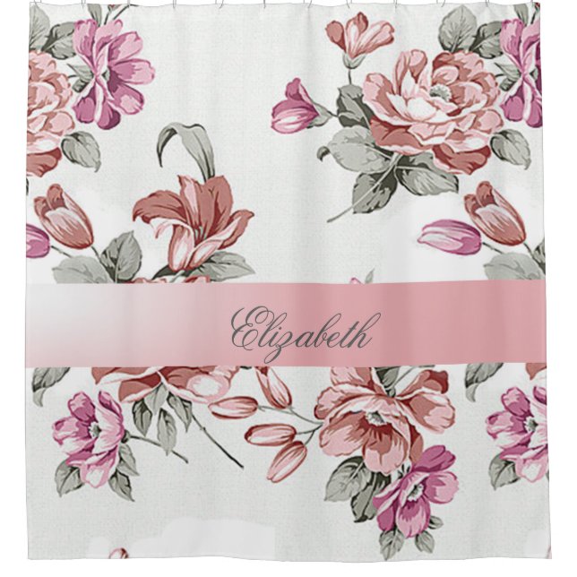 Vintage Chic Girly  Flowers-Personalized Shower Curtain (Front)