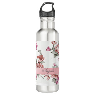 Vintage Chic Girly Flowers-Personalized Water Bottle