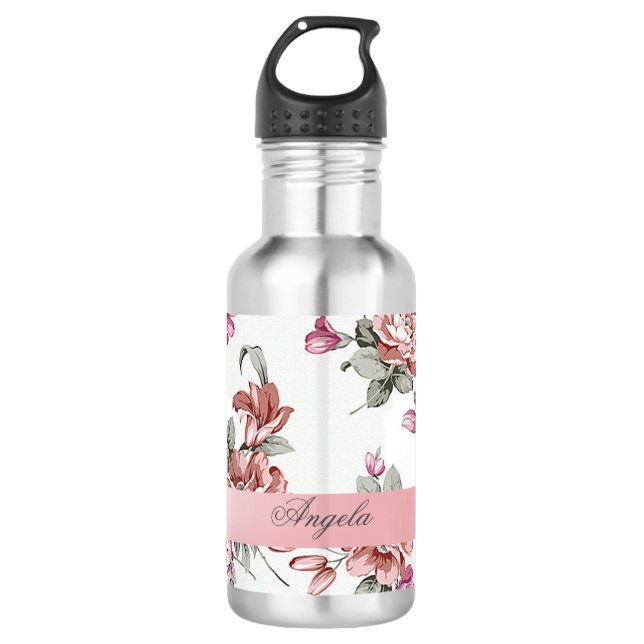 Vintage Chic Girly  Flowers-Personalized Water Bottle (Front)