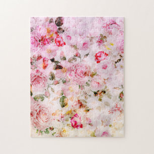 Vintage chic girly pink pastel colors floral jigsaw puzzle