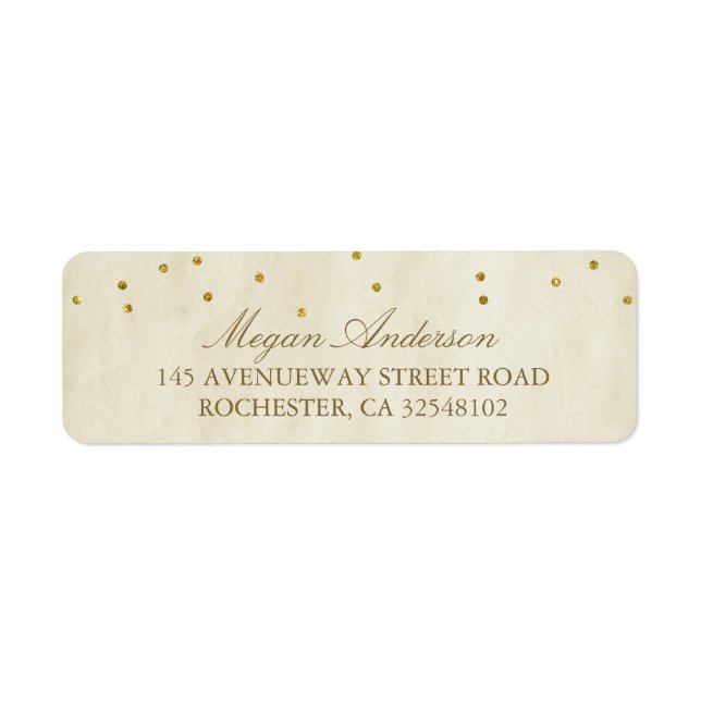 Vintage Chic Gold Confetti Wedding Label (Front)