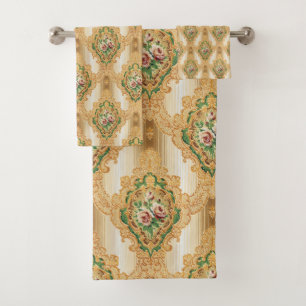 Vintage Chic Gold Floral Pattern Bath Towel Set