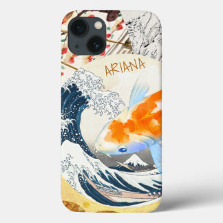 Vintage Chic Gold Koi Pond of Japanese Monogrammed iPhone 13 Case