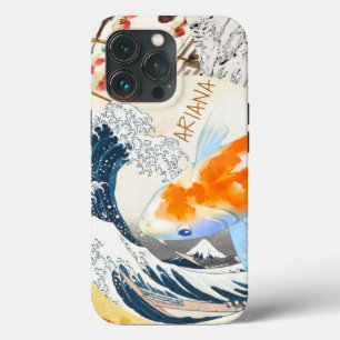 Vintage Chic Gold Koi Pond of Japanese Monogrammed iPhone 13 Pro Case