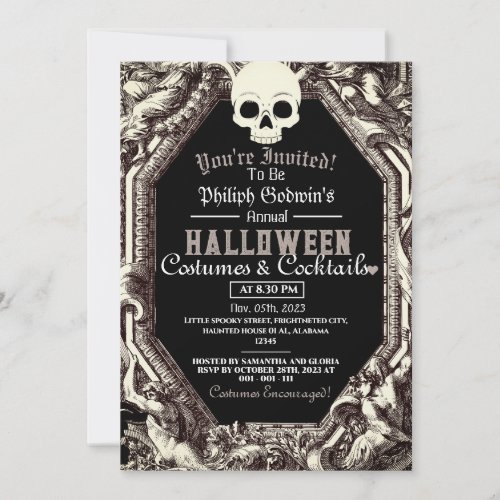 Vintage Chic Gothic Dark Halloween Costume Party Invitation